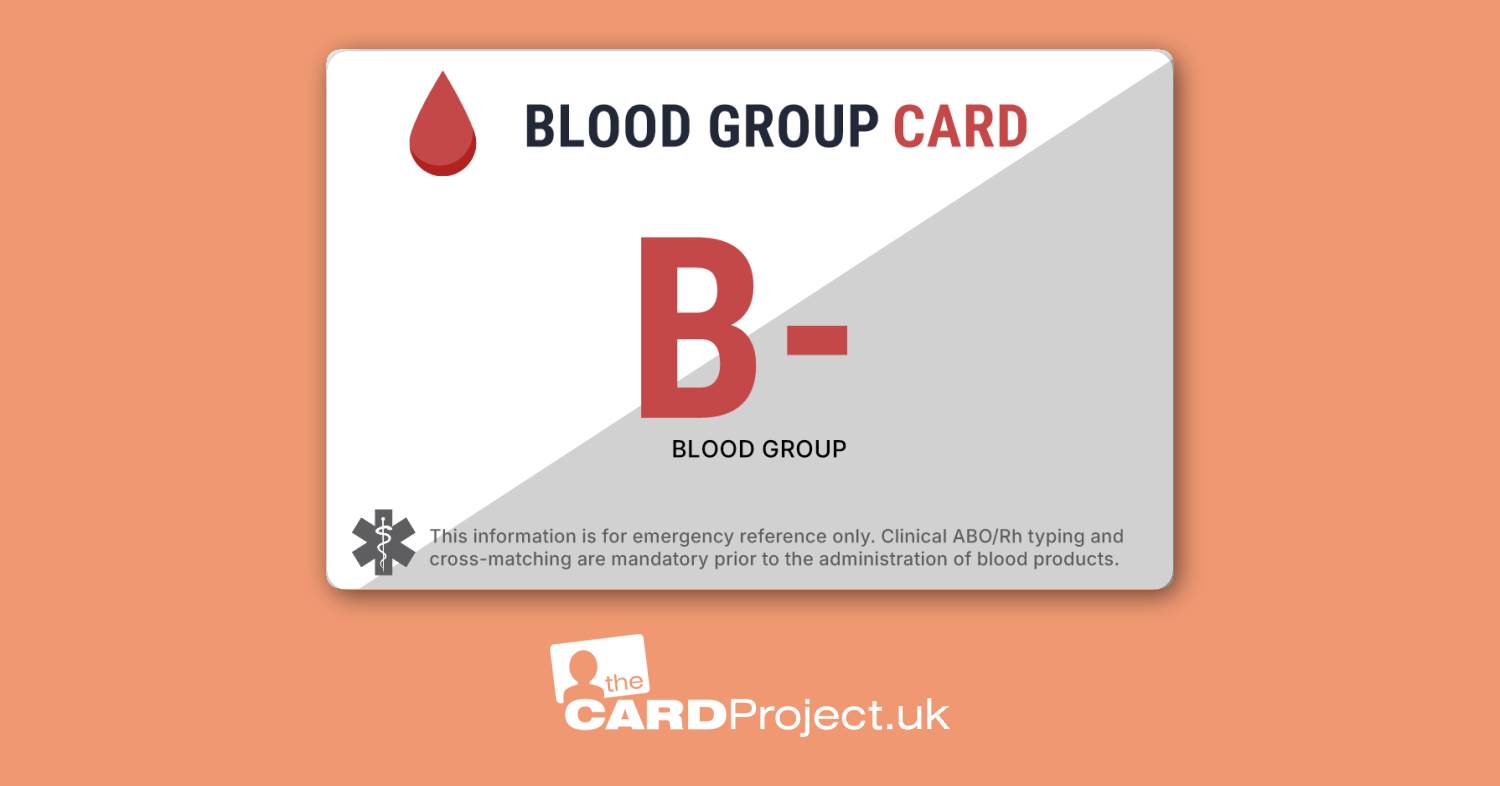 B Negative Blood Group Card: Non Personalised